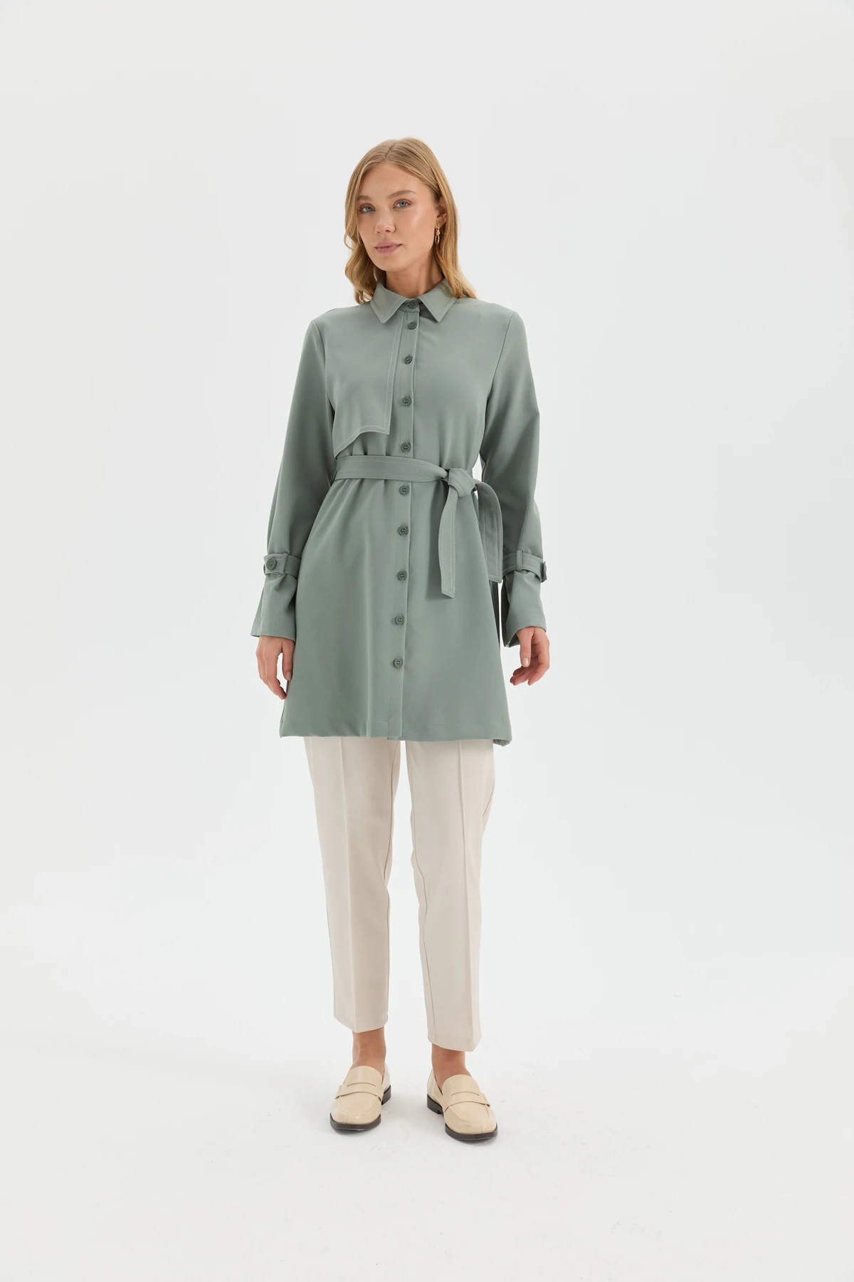 Kontrast Dikişli Maxi Gömlek