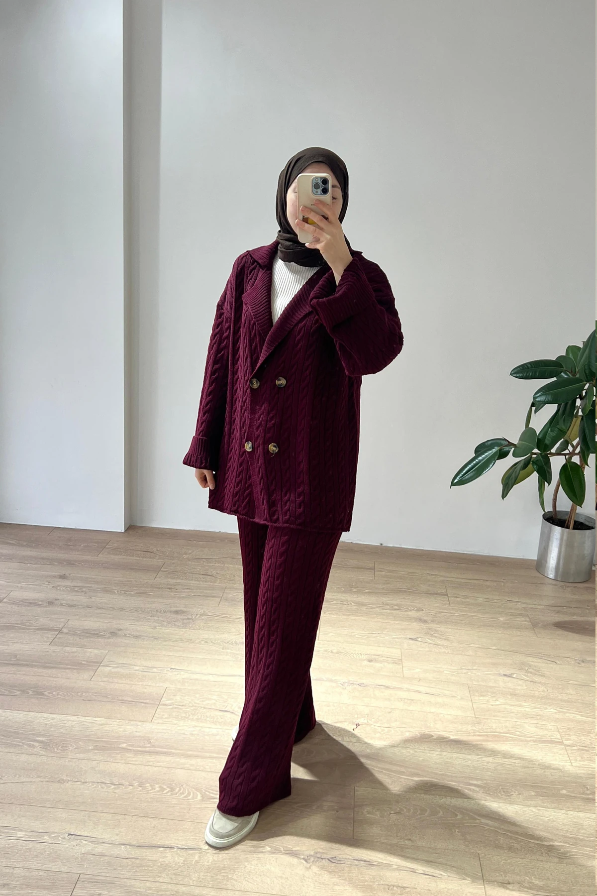 Triko Ceketli Takım - Bordo