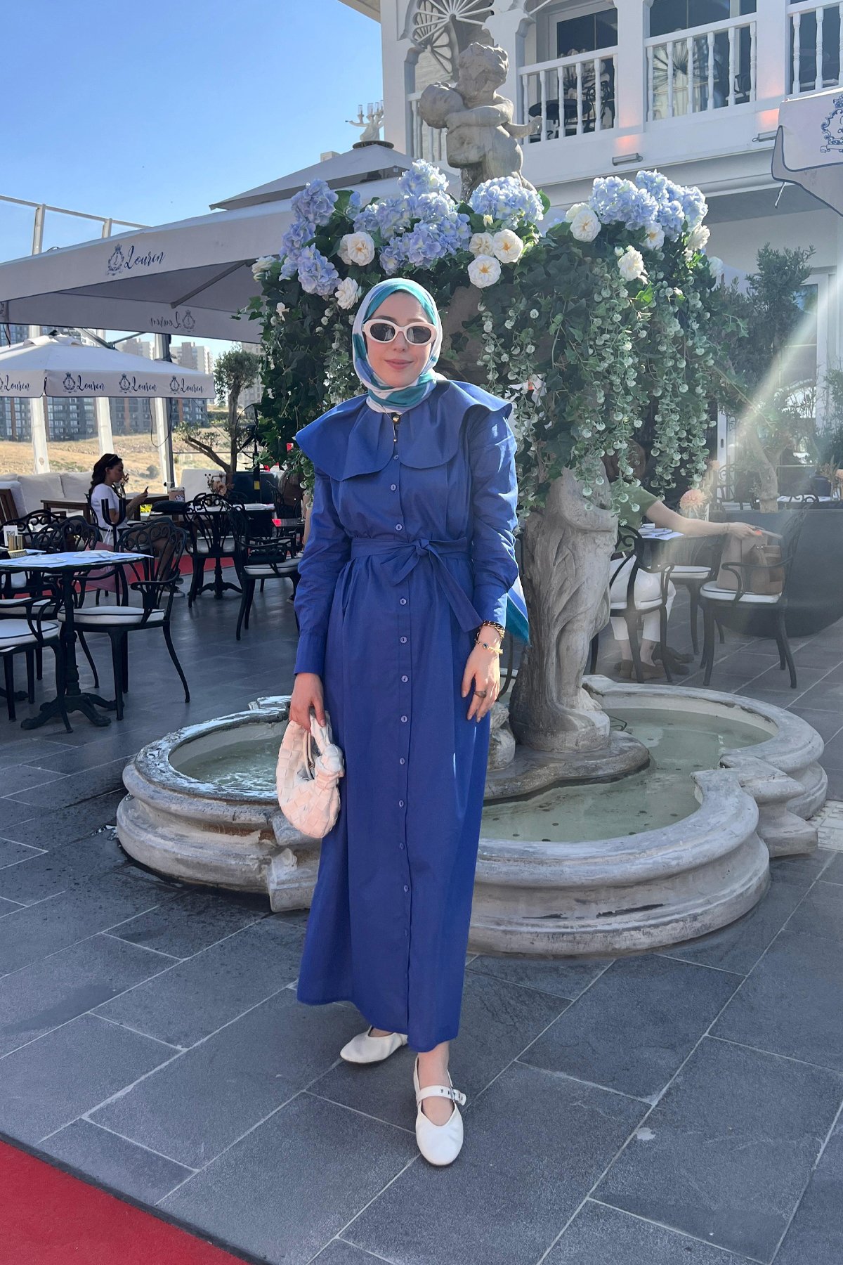 Papatya Yaka Vual Elbise Blue