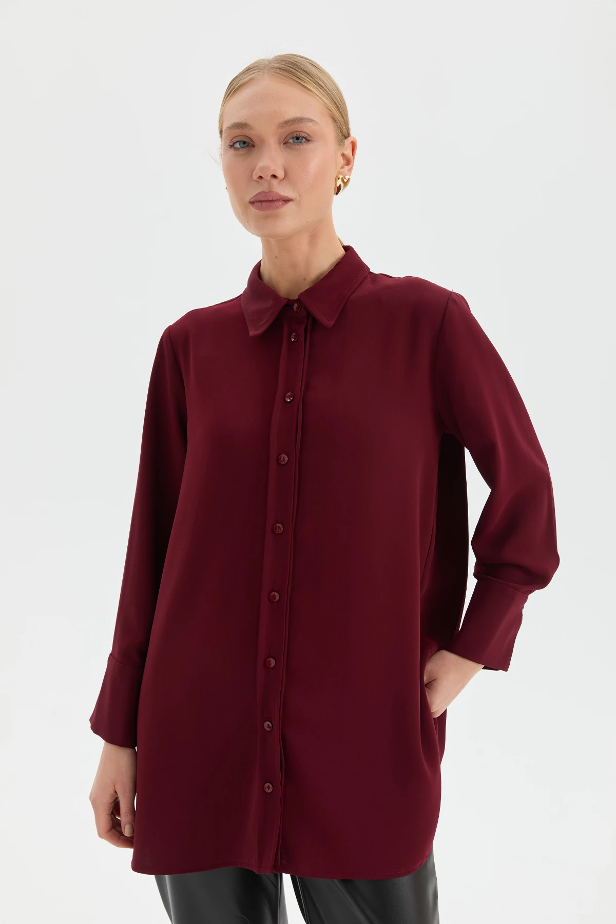 Classic Krep Gömlek - Bordo