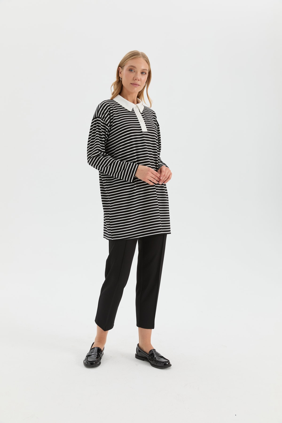 Polo Yaka Çizgili Sweat