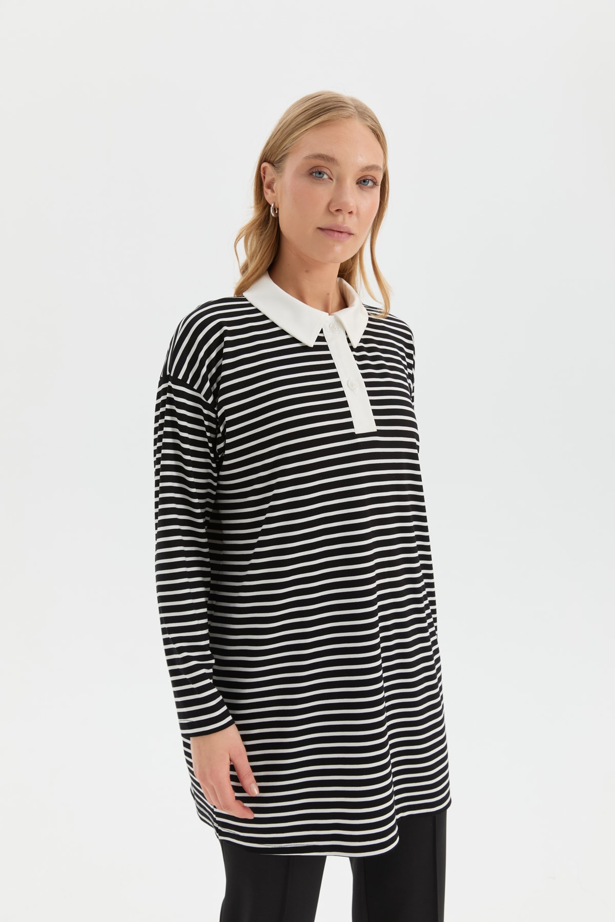 Polo Yaka Çizgili Sweat