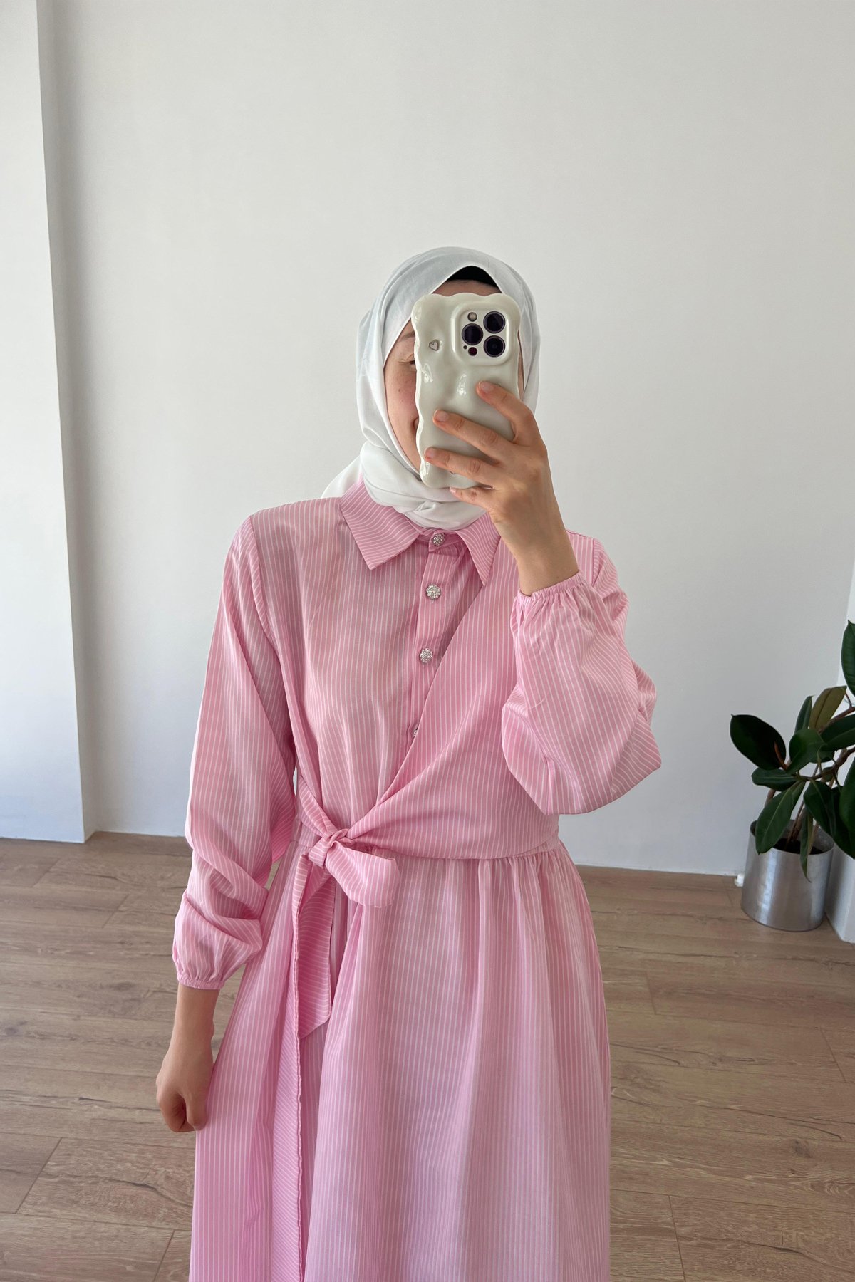 Çizgili Elbise Pembe