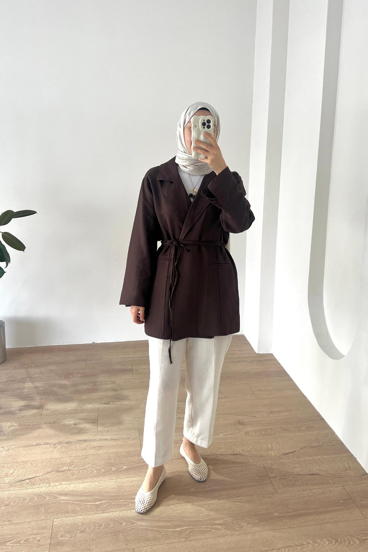 Bağcık Detaylı Rahat Ceket - Kahve
