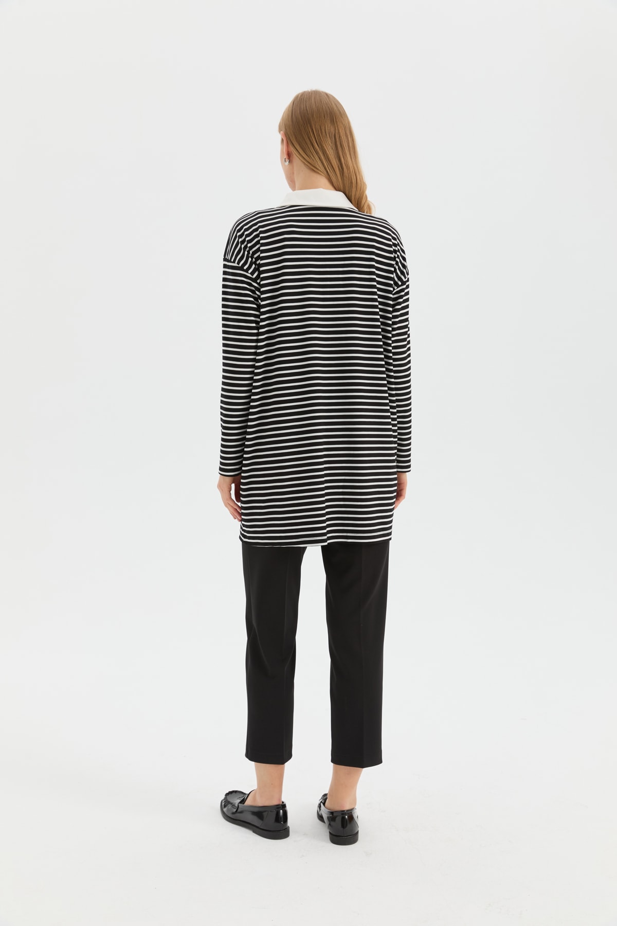 Polo Yaka Çizgili Sweat
