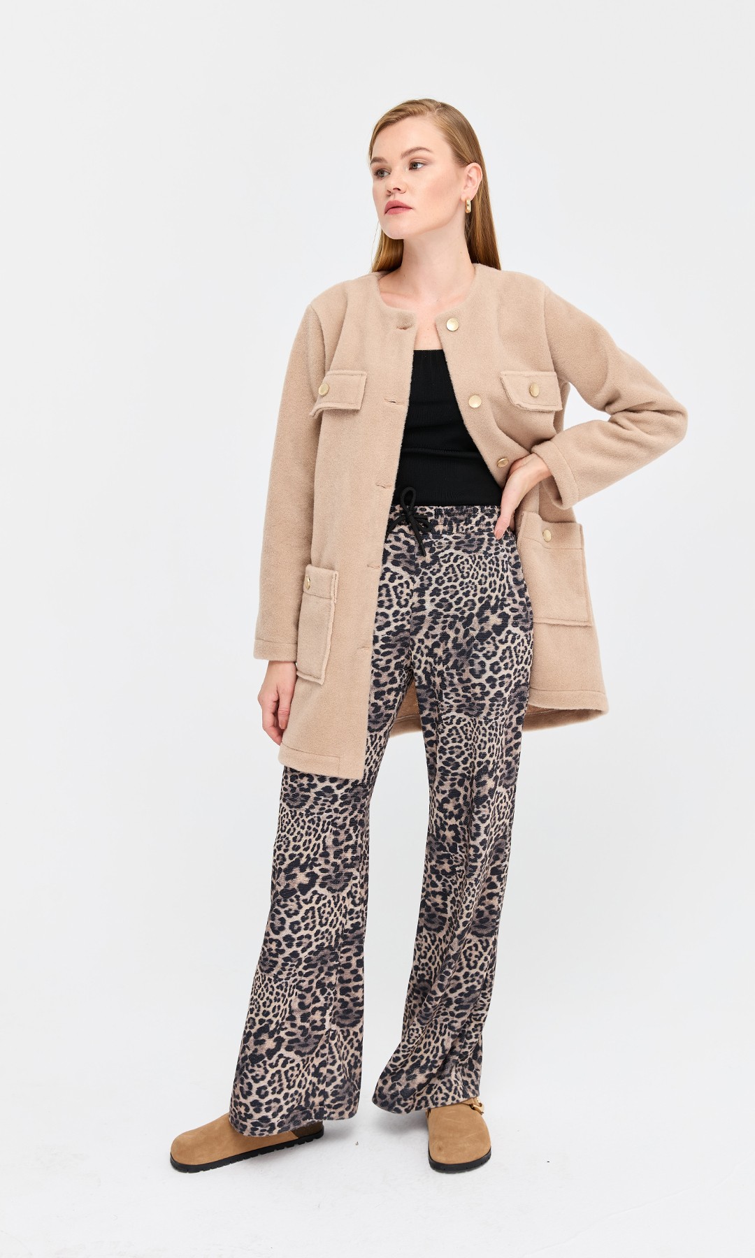 Leopar Desen Örme Pantolon