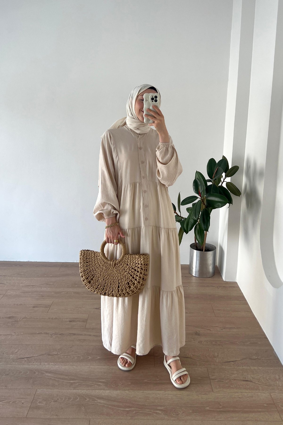 Natural Basic Elbise Bej