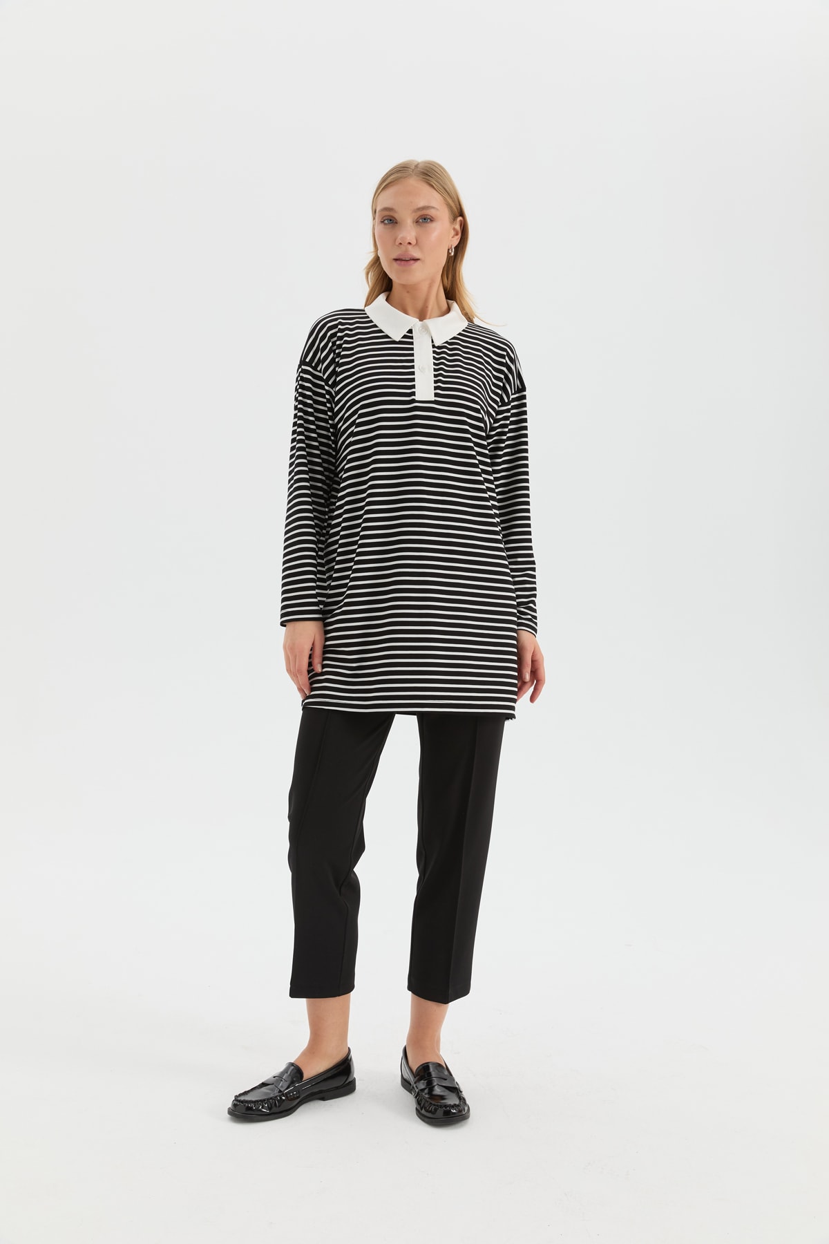 Polo Yaka Çizgili Sweat