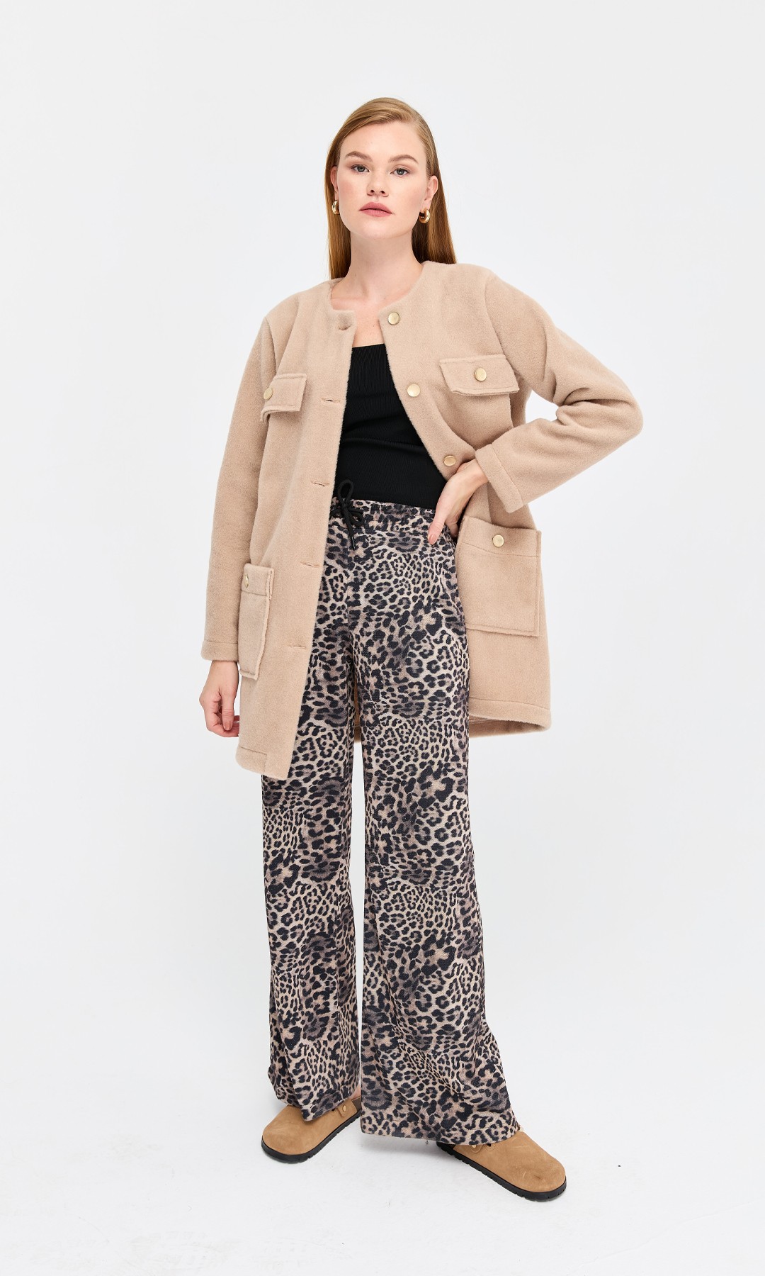 Leopar Desen Örme Pantolon