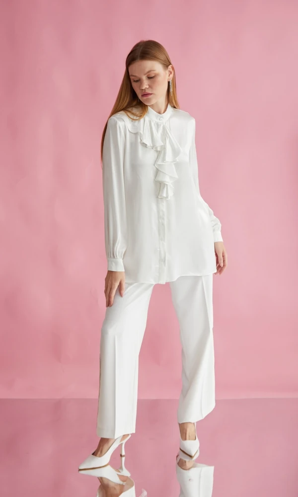 Volan Detay Saten Gömlek