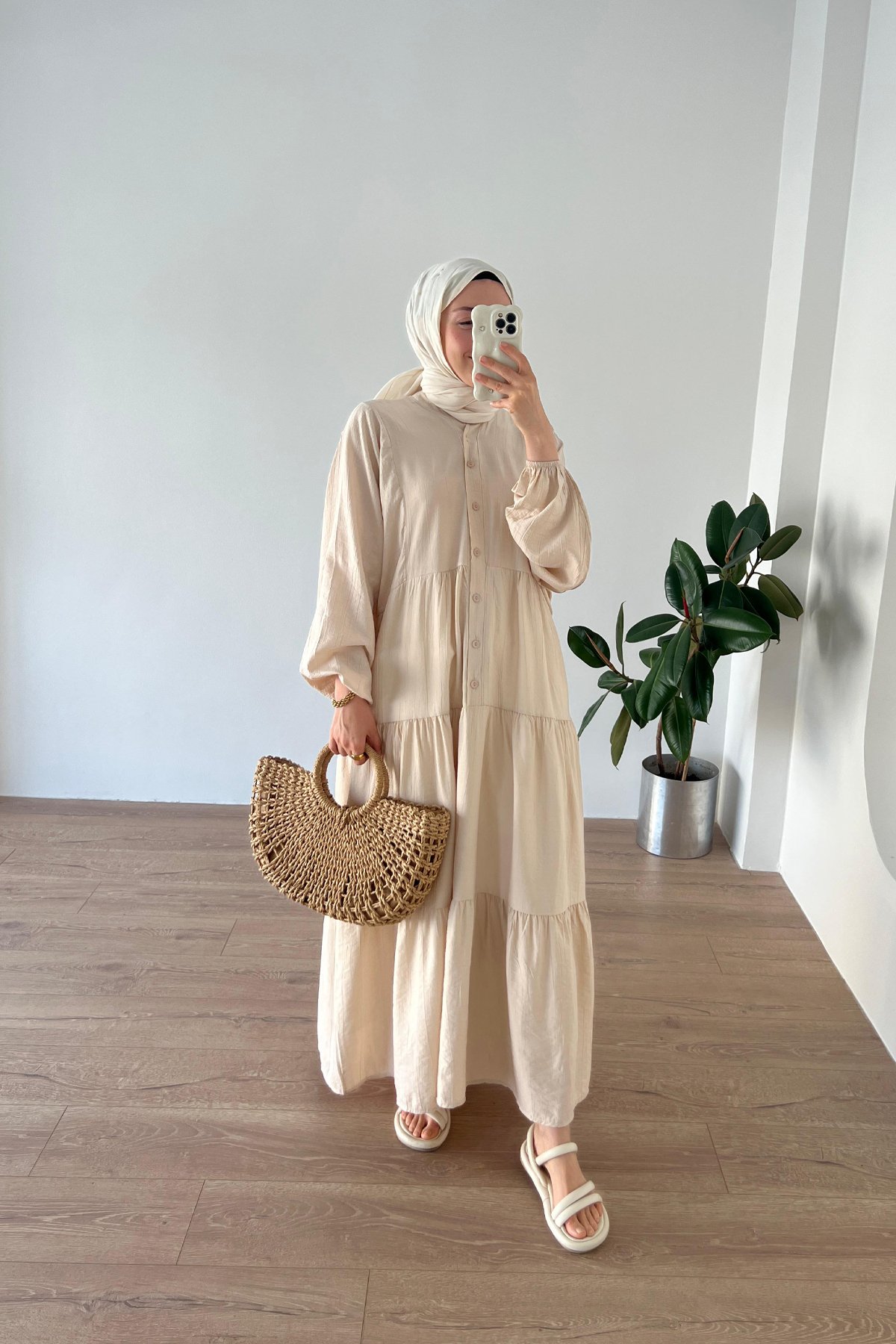 Natural Basic Elbise Bej