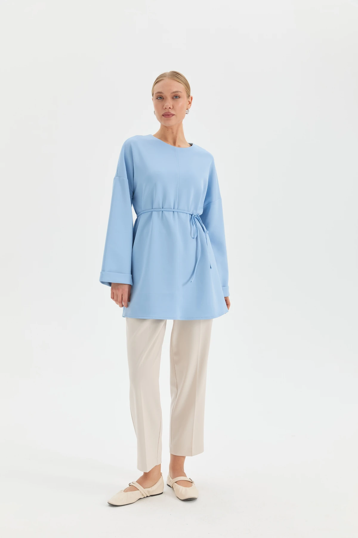 Nervür Detaylı Sweat - Buz Mavi