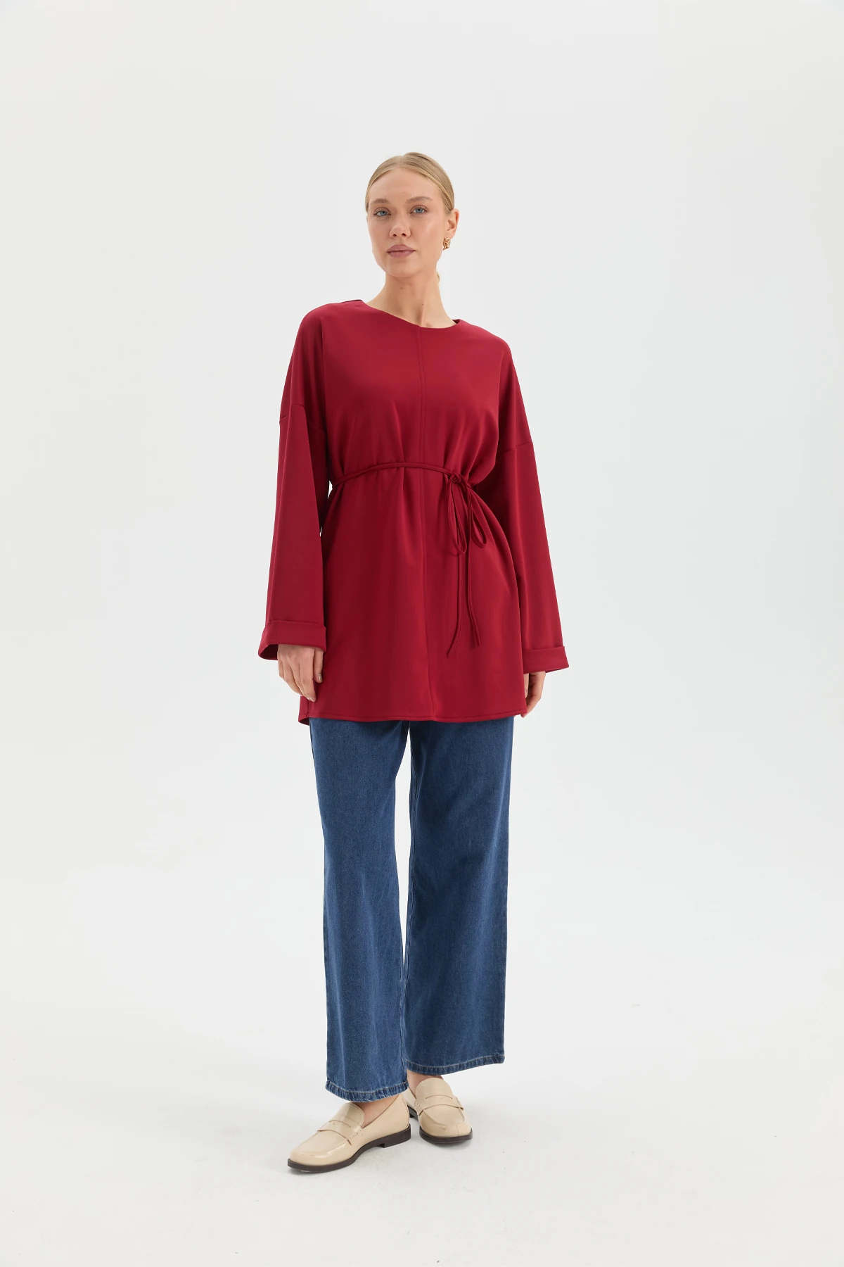 Nervür Detaylı Sweat - Cherry