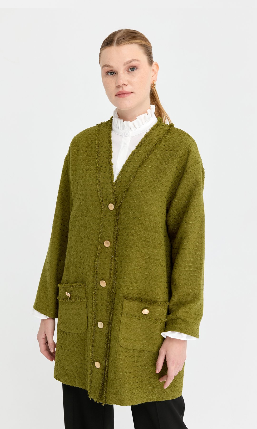 Püskül Detay Tüvit Ceket Olive