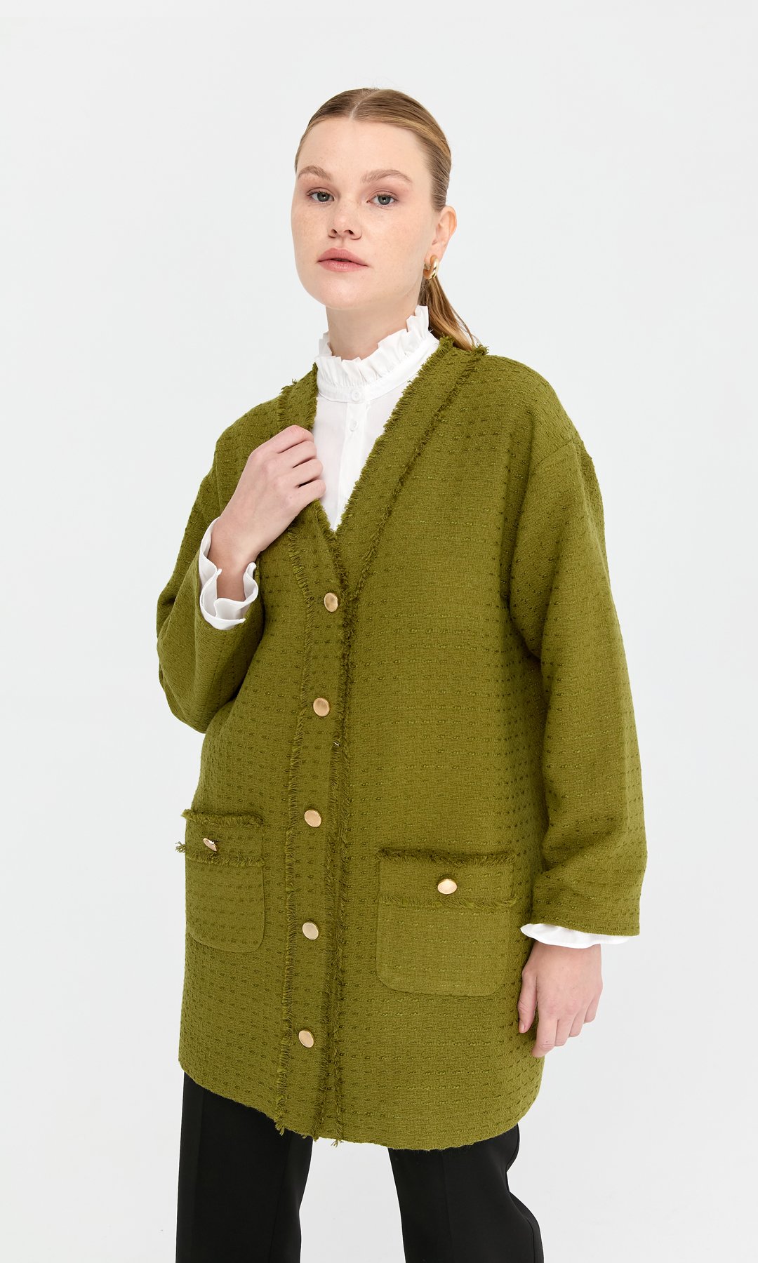 Püskül Detay Tüvit Ceket Olive