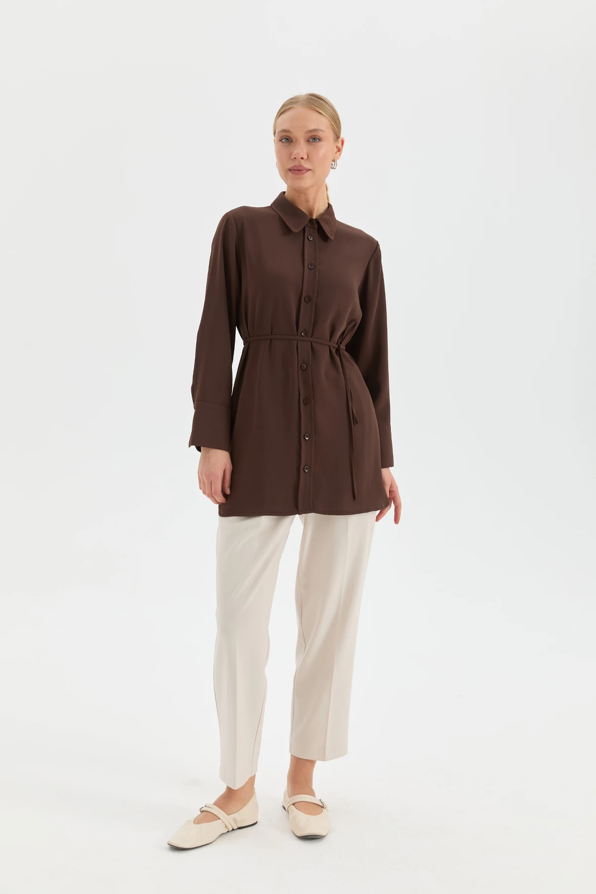 Classic Krep Gömlek - Kahve