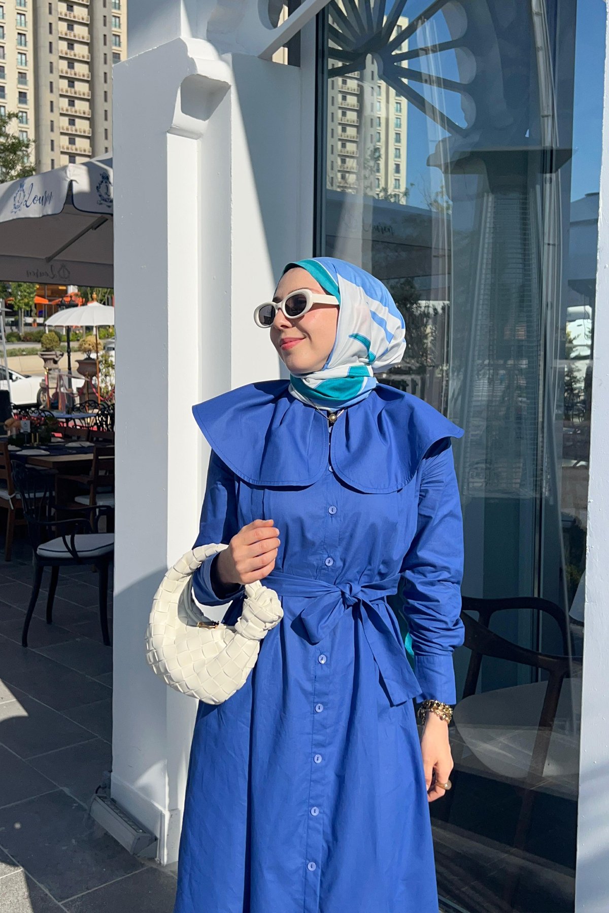 Papatya Yaka Vual Elbise Blue
