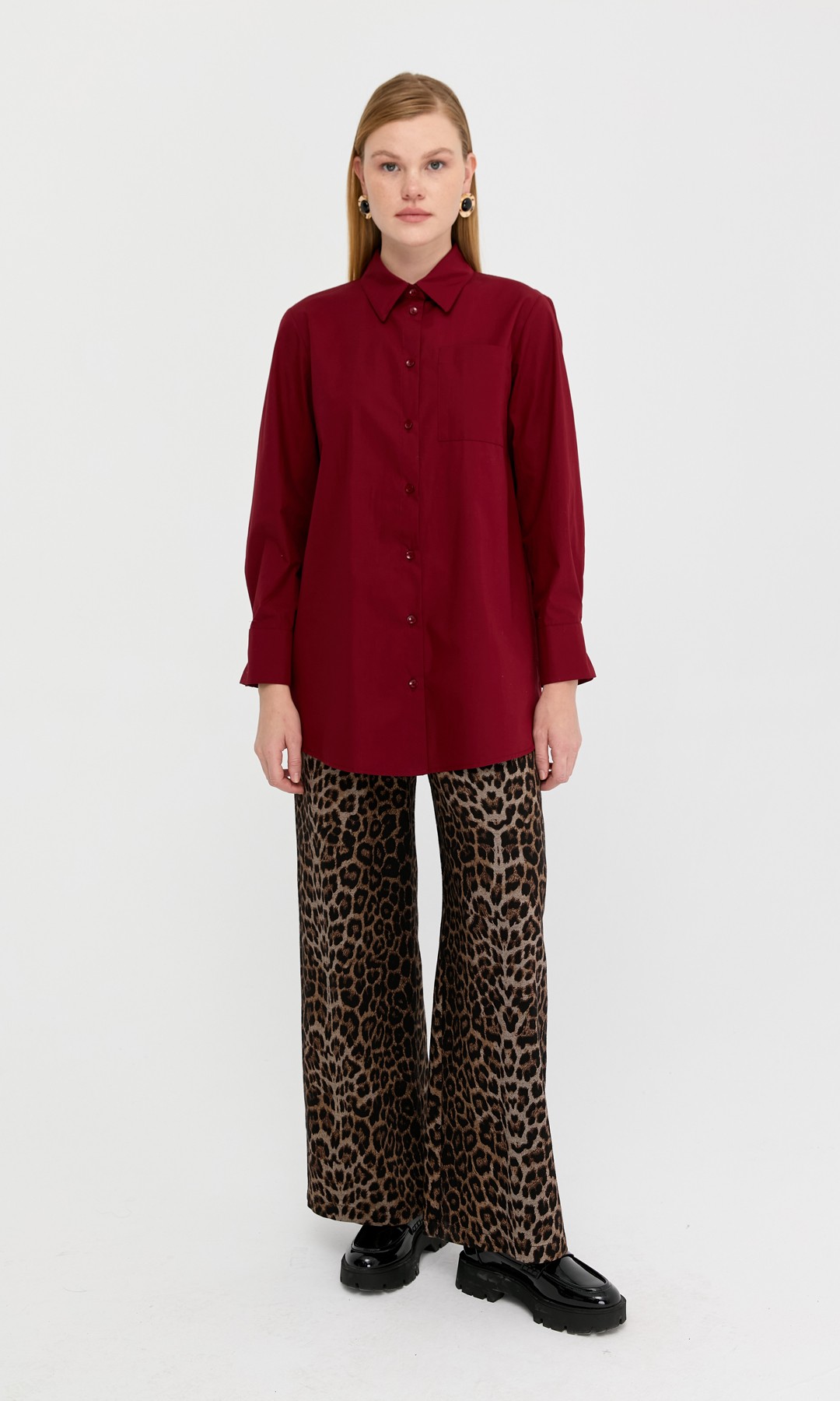 Leopar Desen Dokuma Pantolon