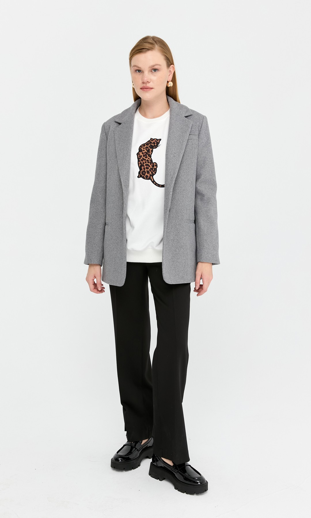 Kaşe Blazer Ceket Gri
