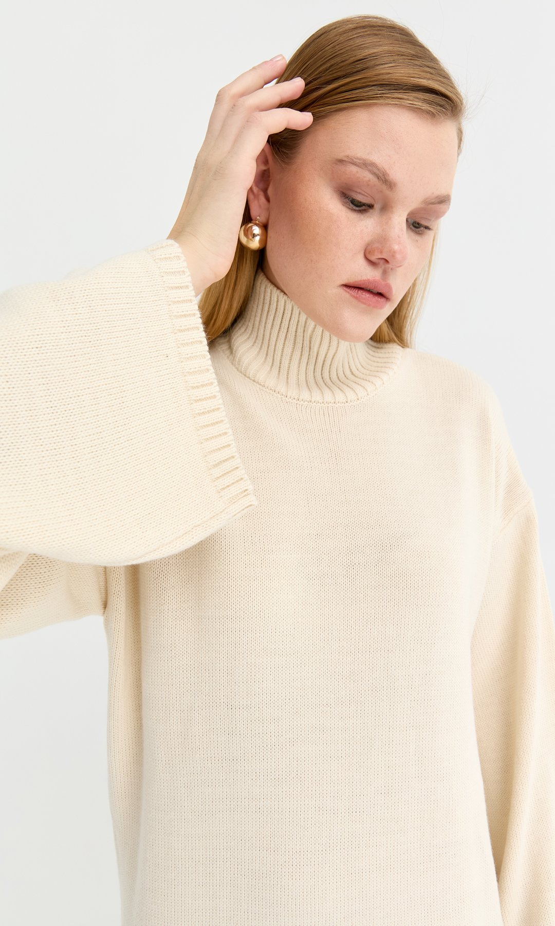 Basic Triko Elbise Ekru