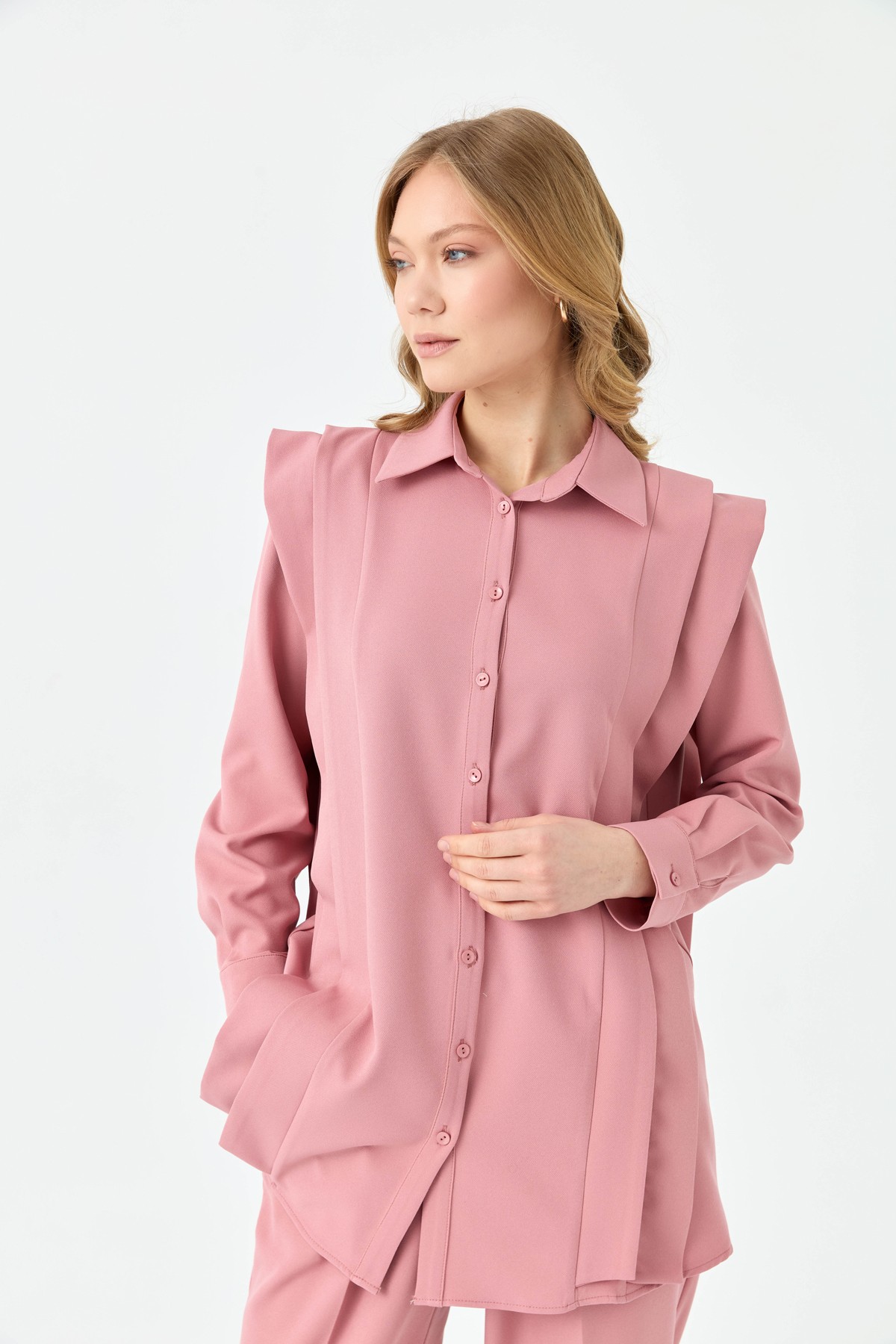 Apolet Detaylı Takım Pembe