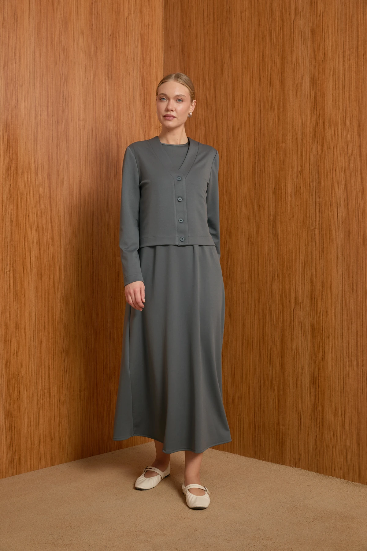 Ceket-Elbise Örme Takım - Antrasit