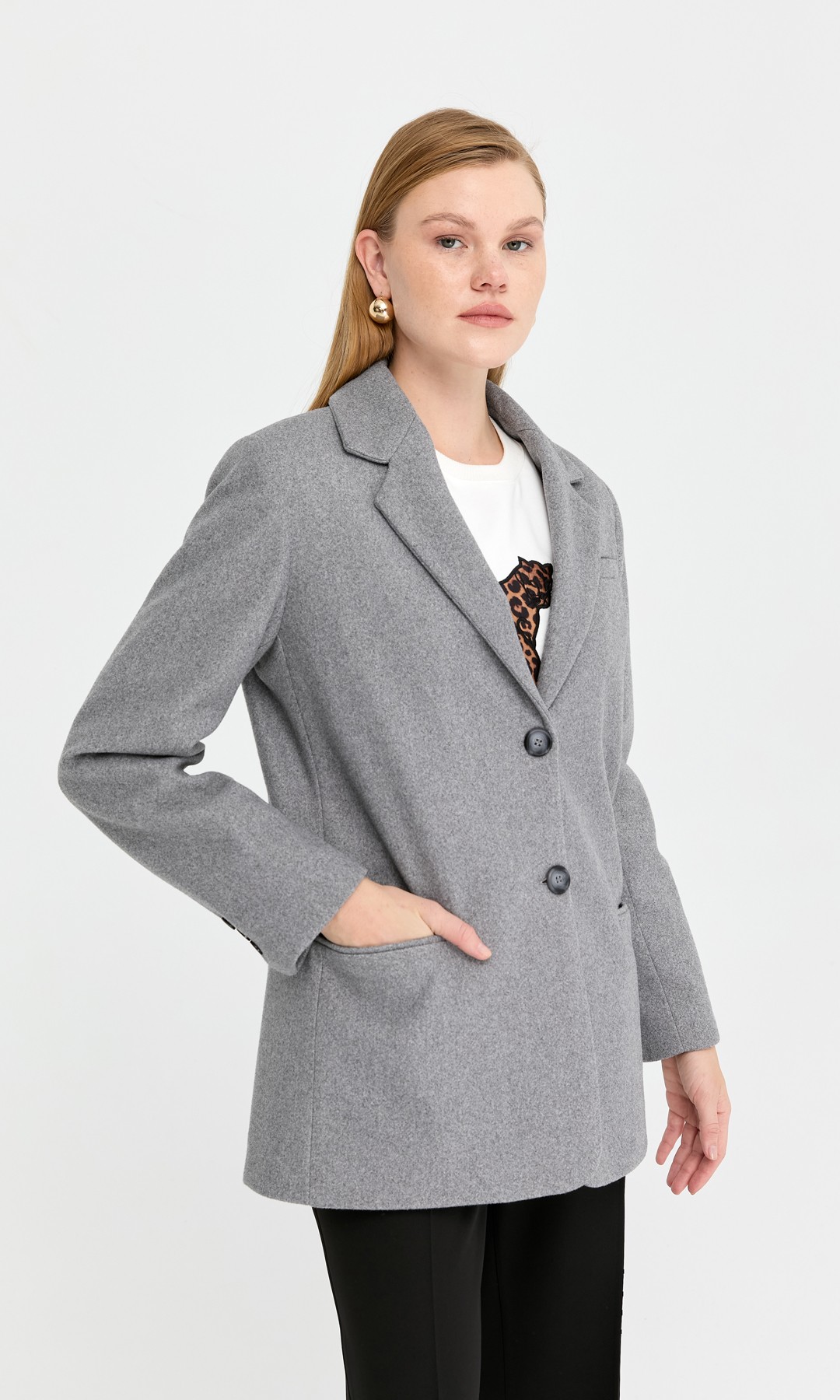 Kaşe Blazer Ceket Gri