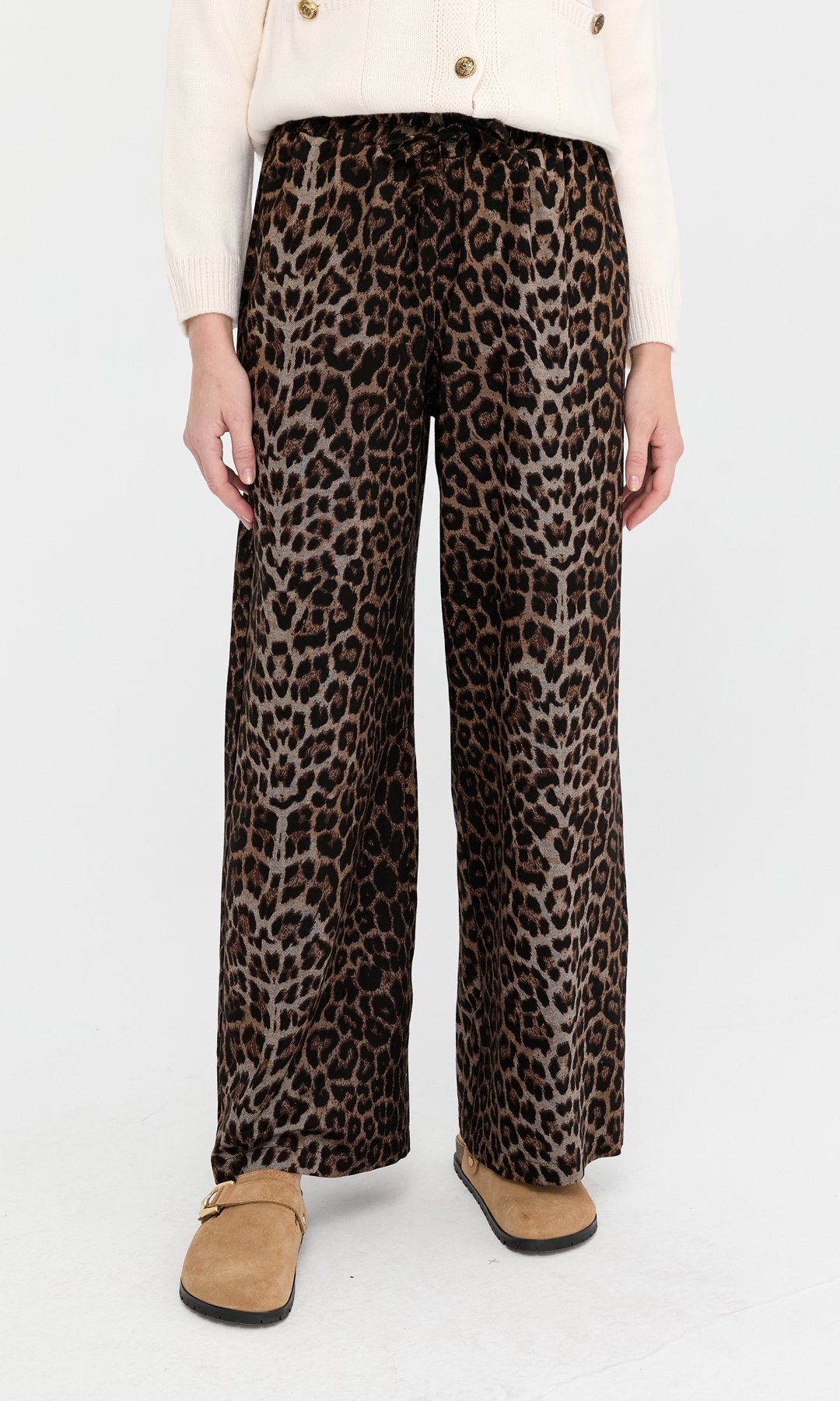 Leopar Desen Dokuma Pantolon