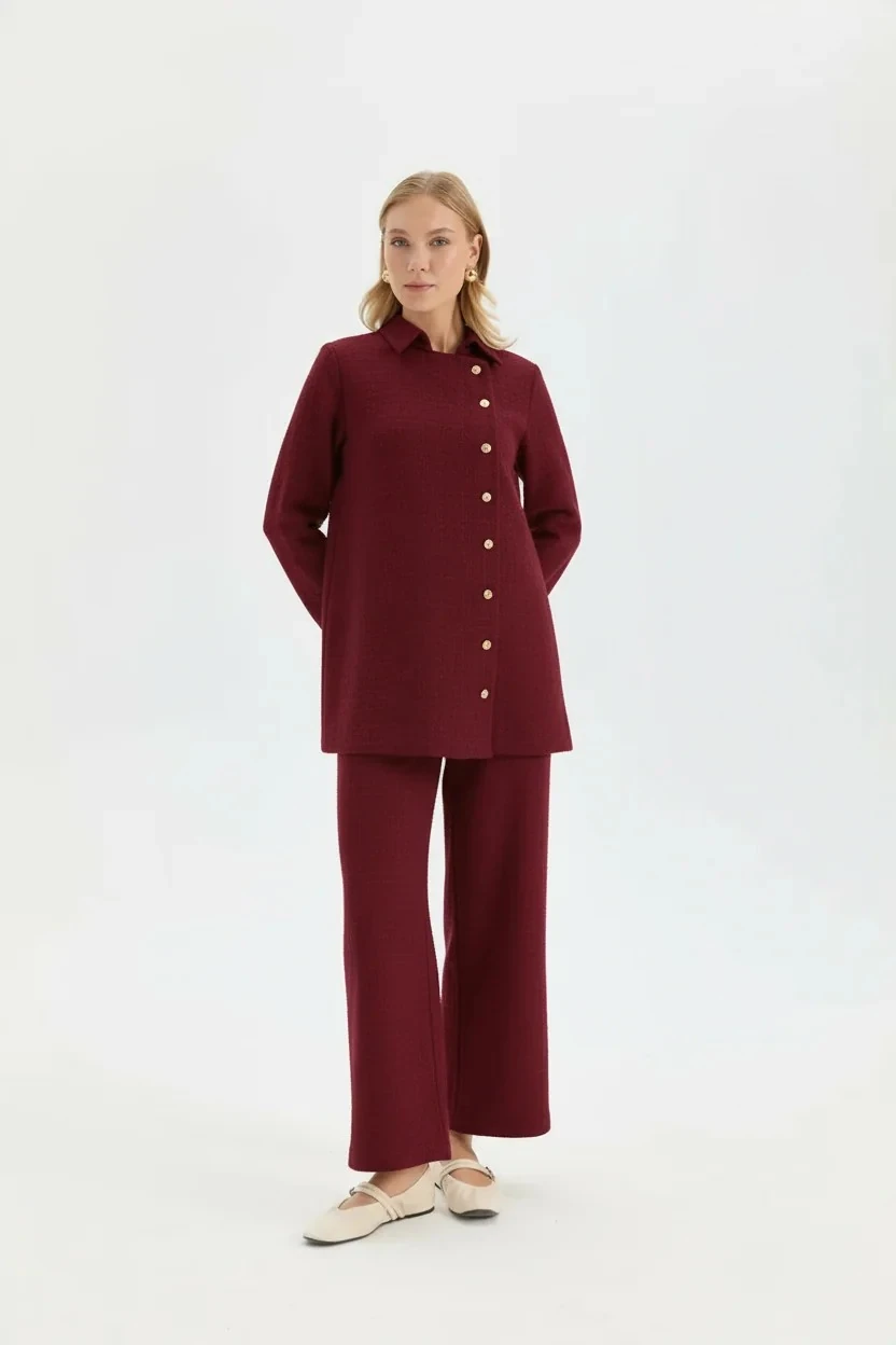Asimetrik Tüvit Takım - Bordo