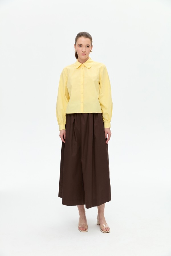 Poplin Crop Gömlek - Limon Sarı