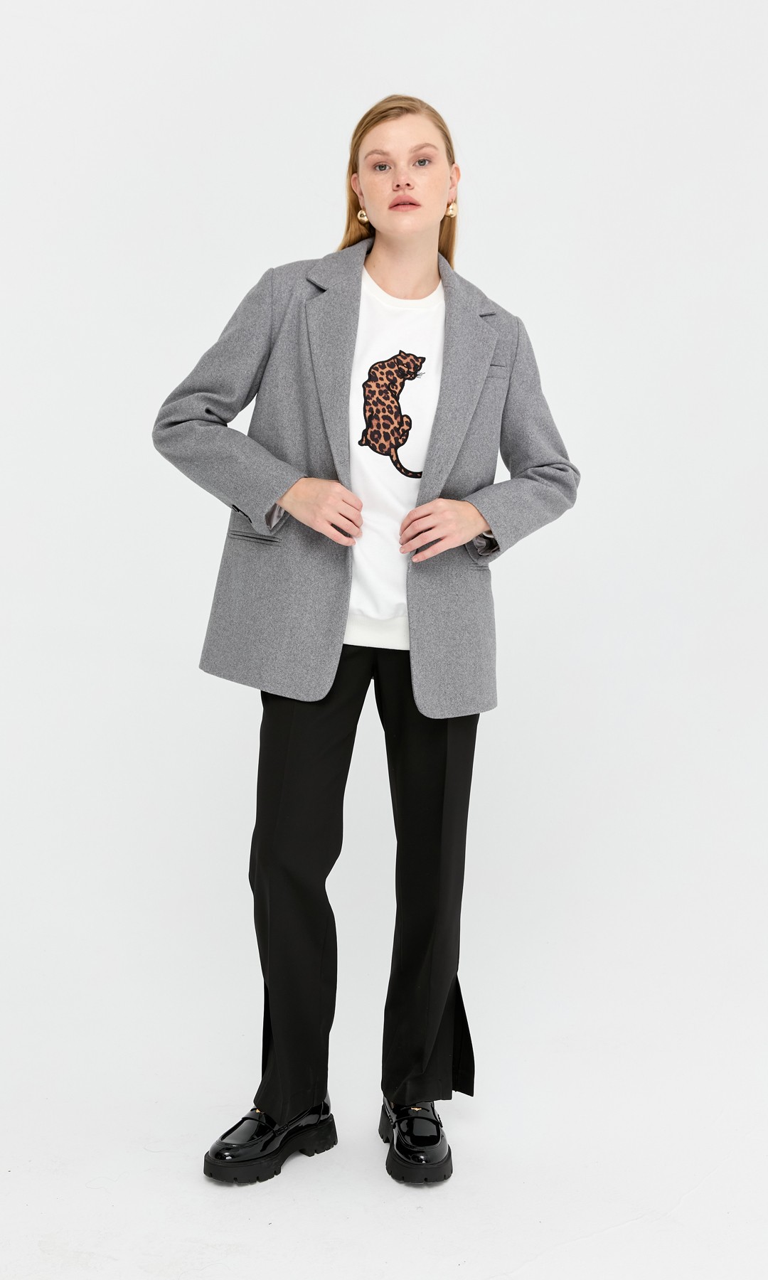 Kaşe Blazer Ceket Gri