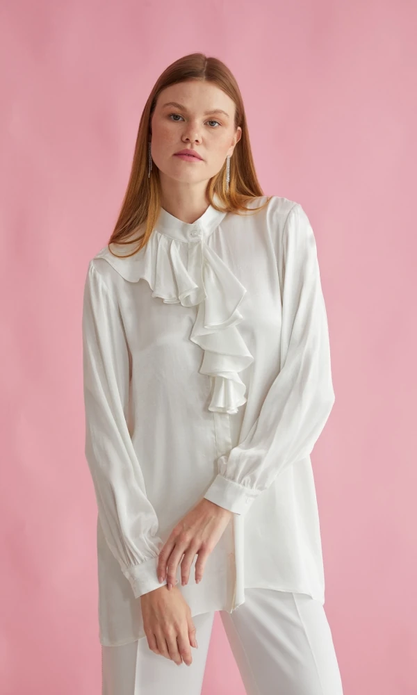 Volan Detay Saten Gömlek