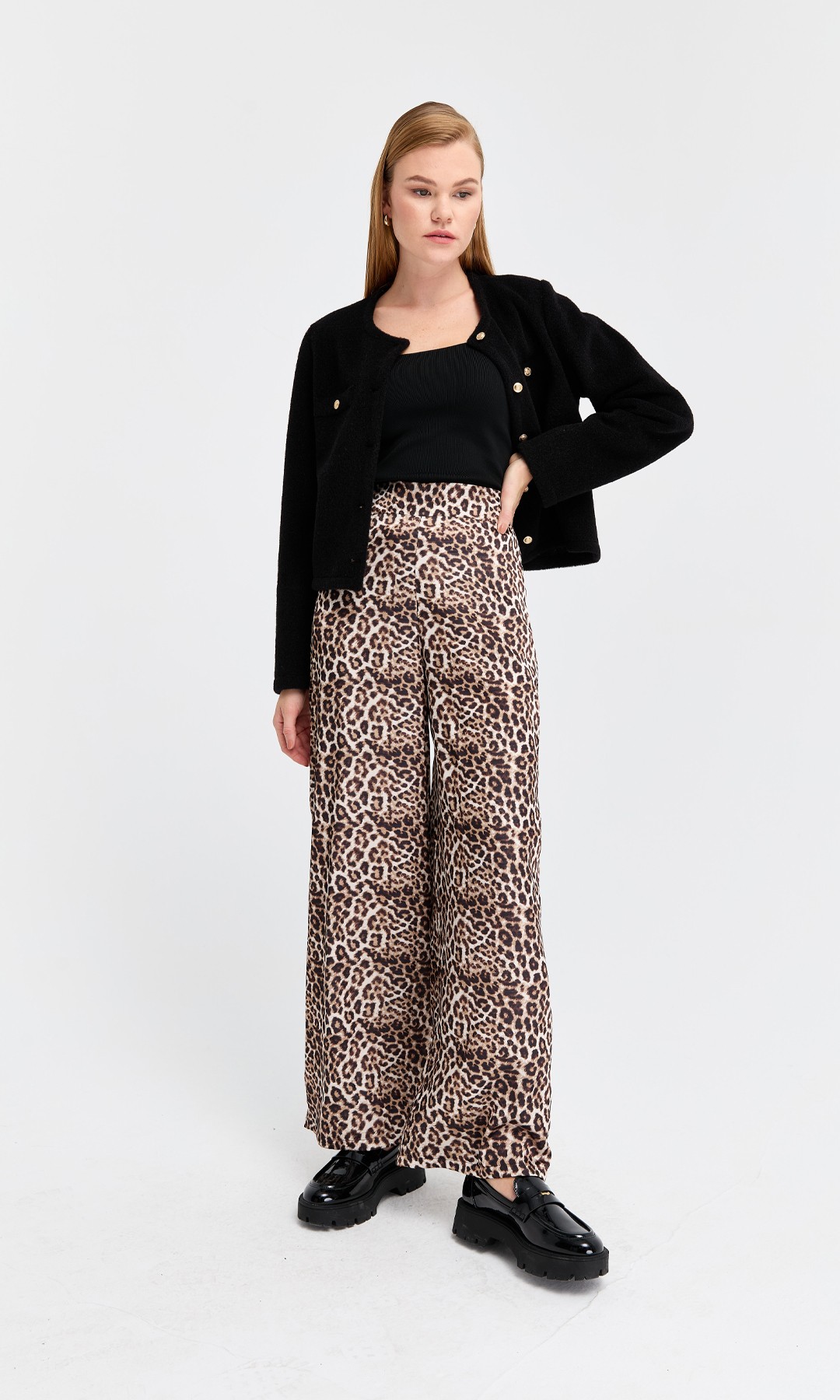 Leopar Desen Saten Pantolon