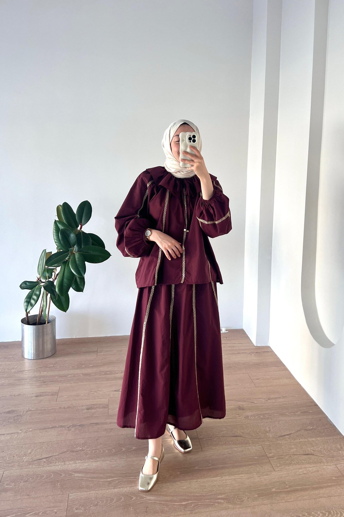 Biyeli Vual Takım Bordo
