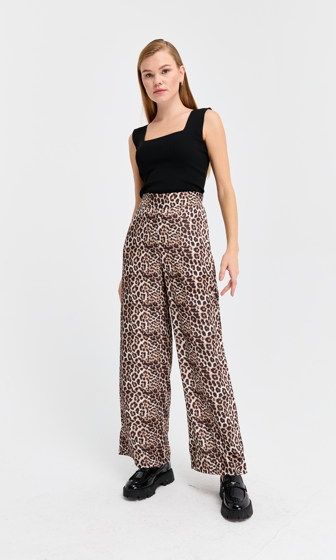 Leopar Desen Saten Pantolon