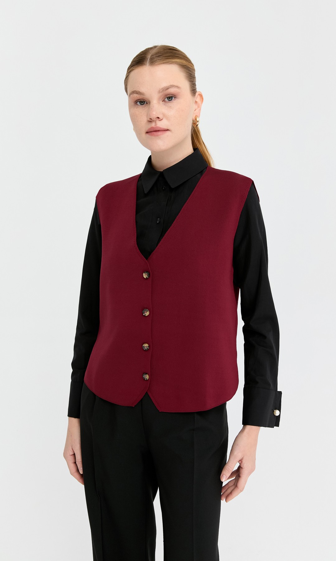 Rahat Form Triko Yelek Bordo