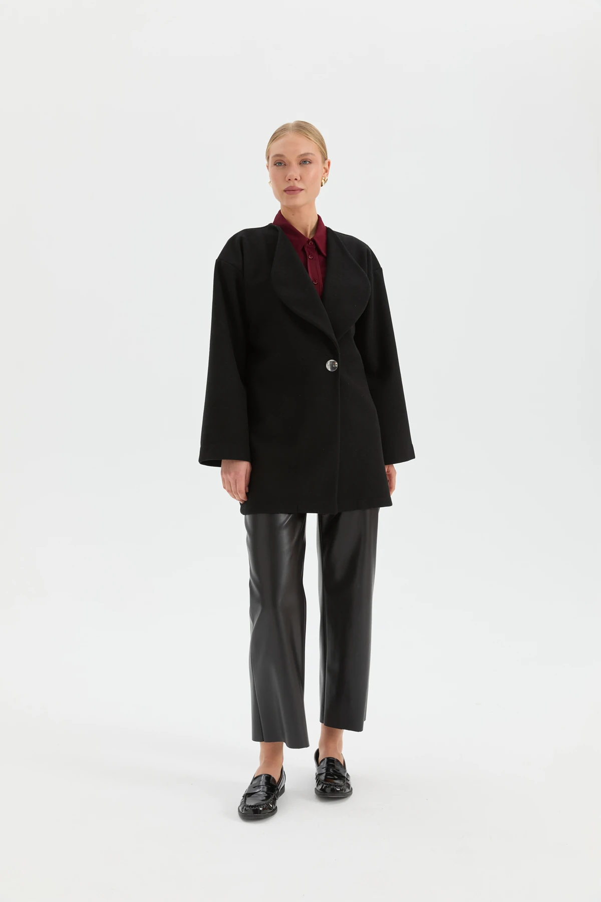 Kaşe Uzun Ceket - Siyah