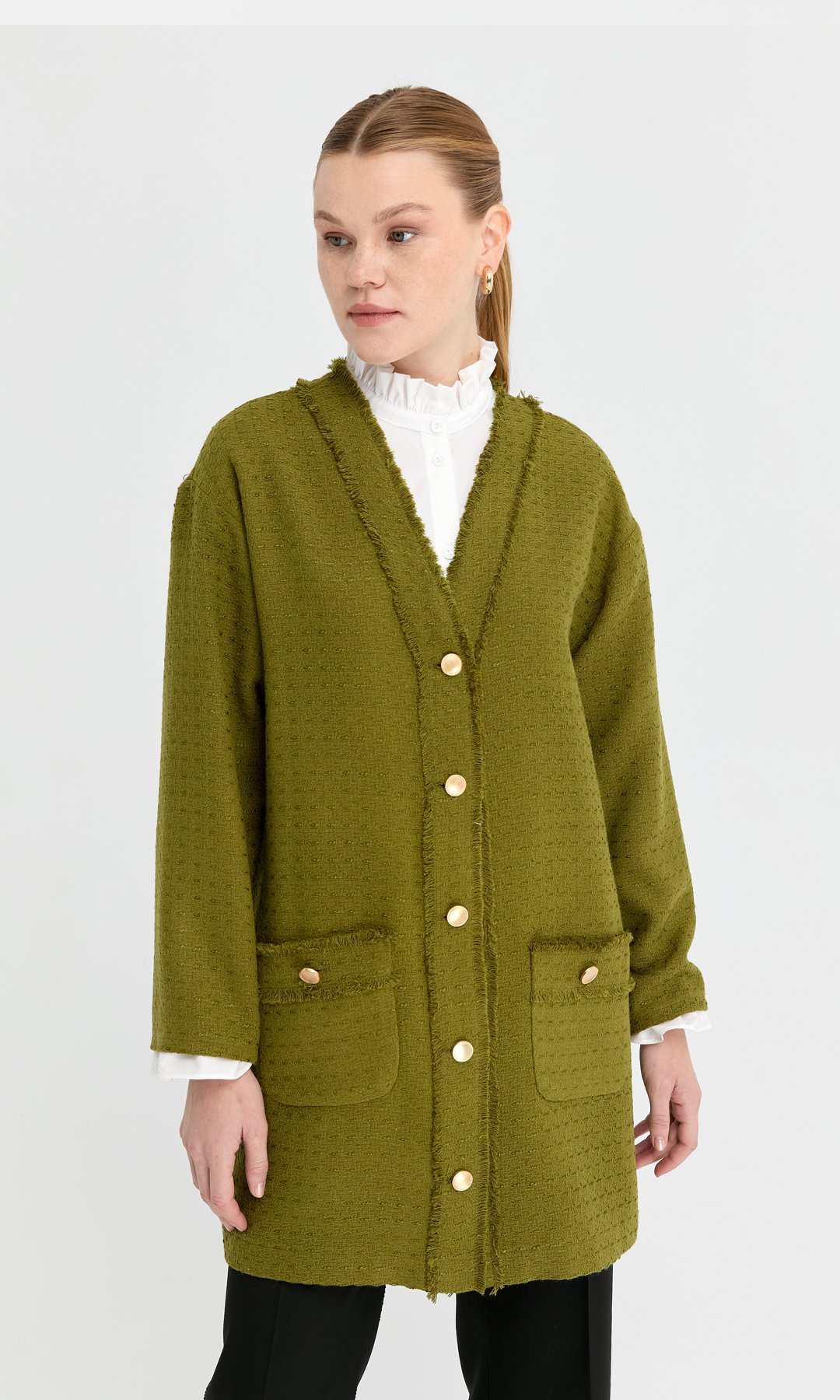 Püskül Detay Tüvit Ceket Olive