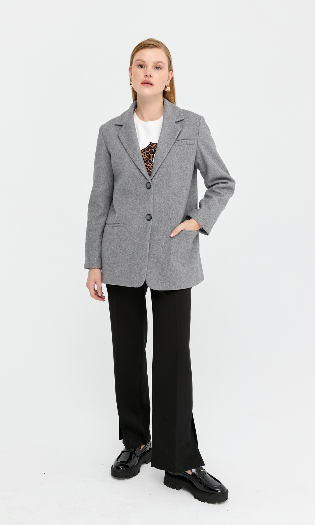 Kaşe Blazer Ceket Gri
