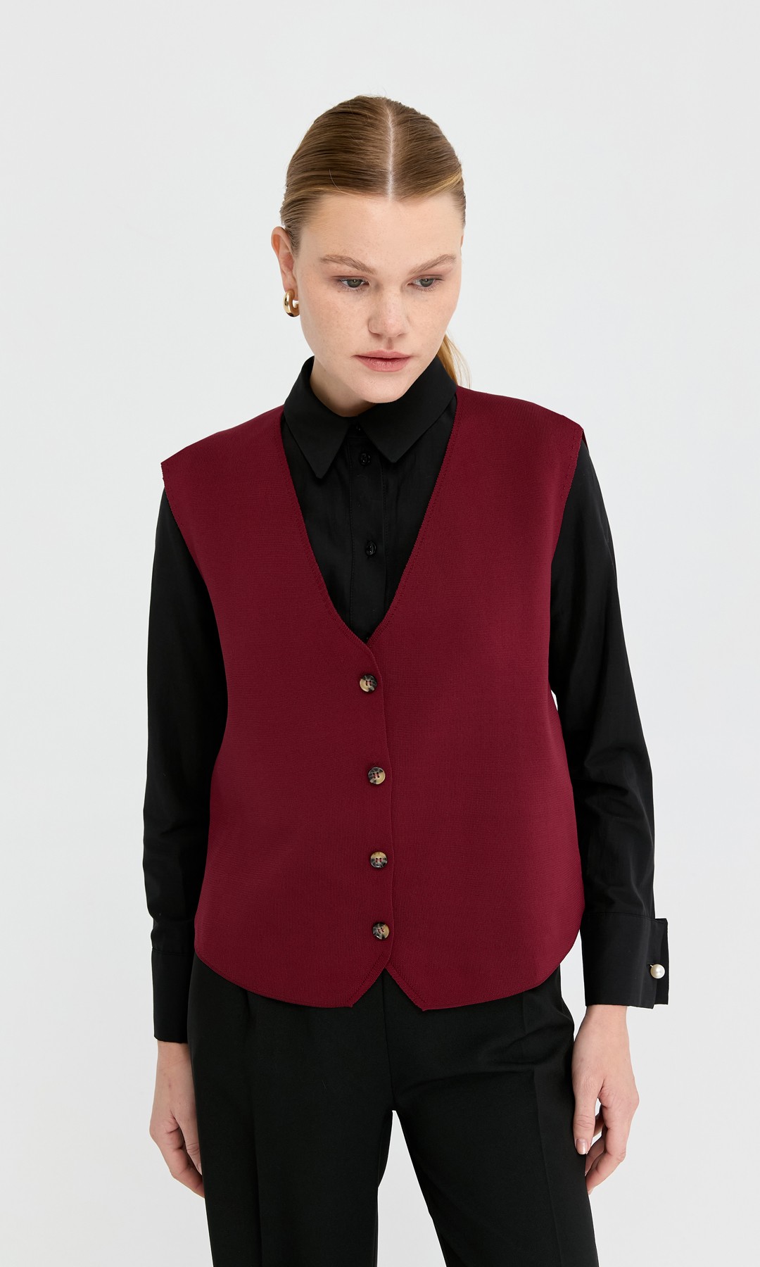 Rahat Form Triko Yelek Bordo