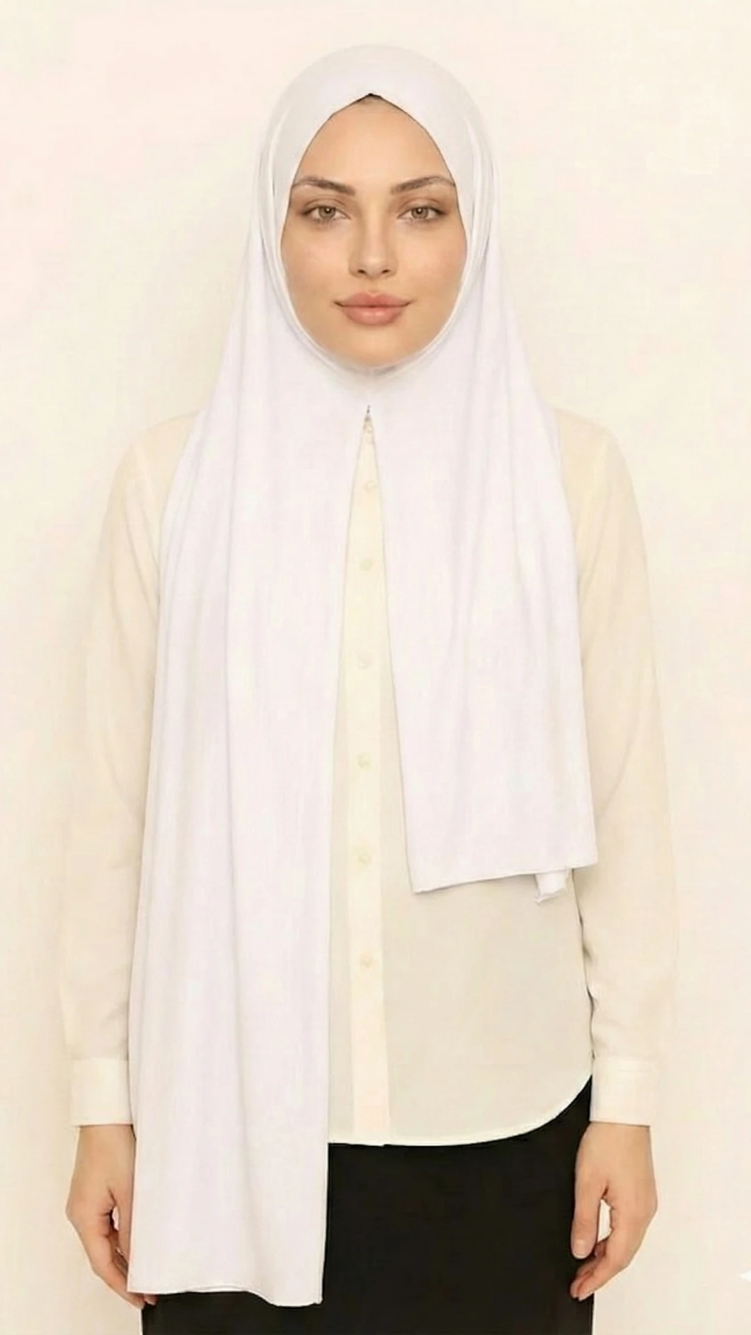 Hazır Pratik Penye  Şal  - Beyaz