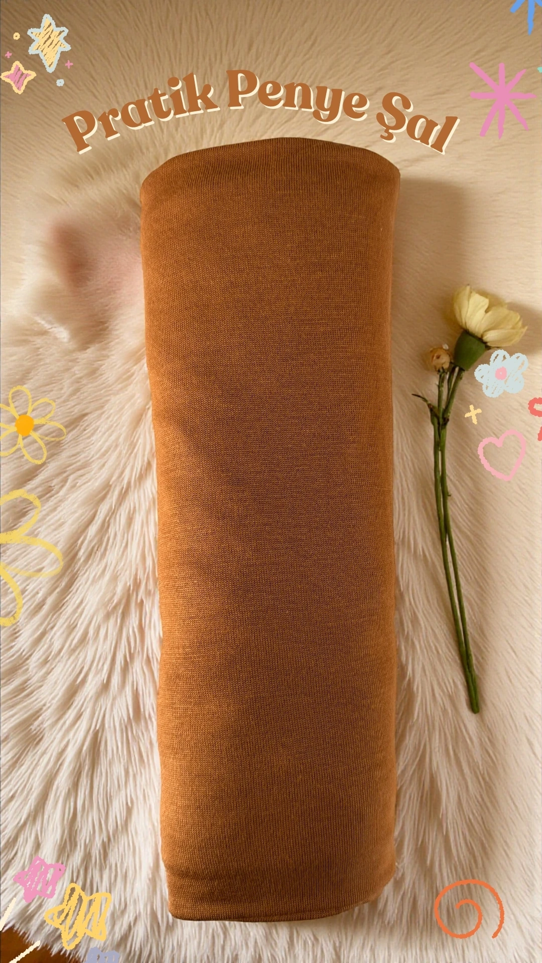 Hazır Pratik Penye  Şal  - Kiremit Turuncusu