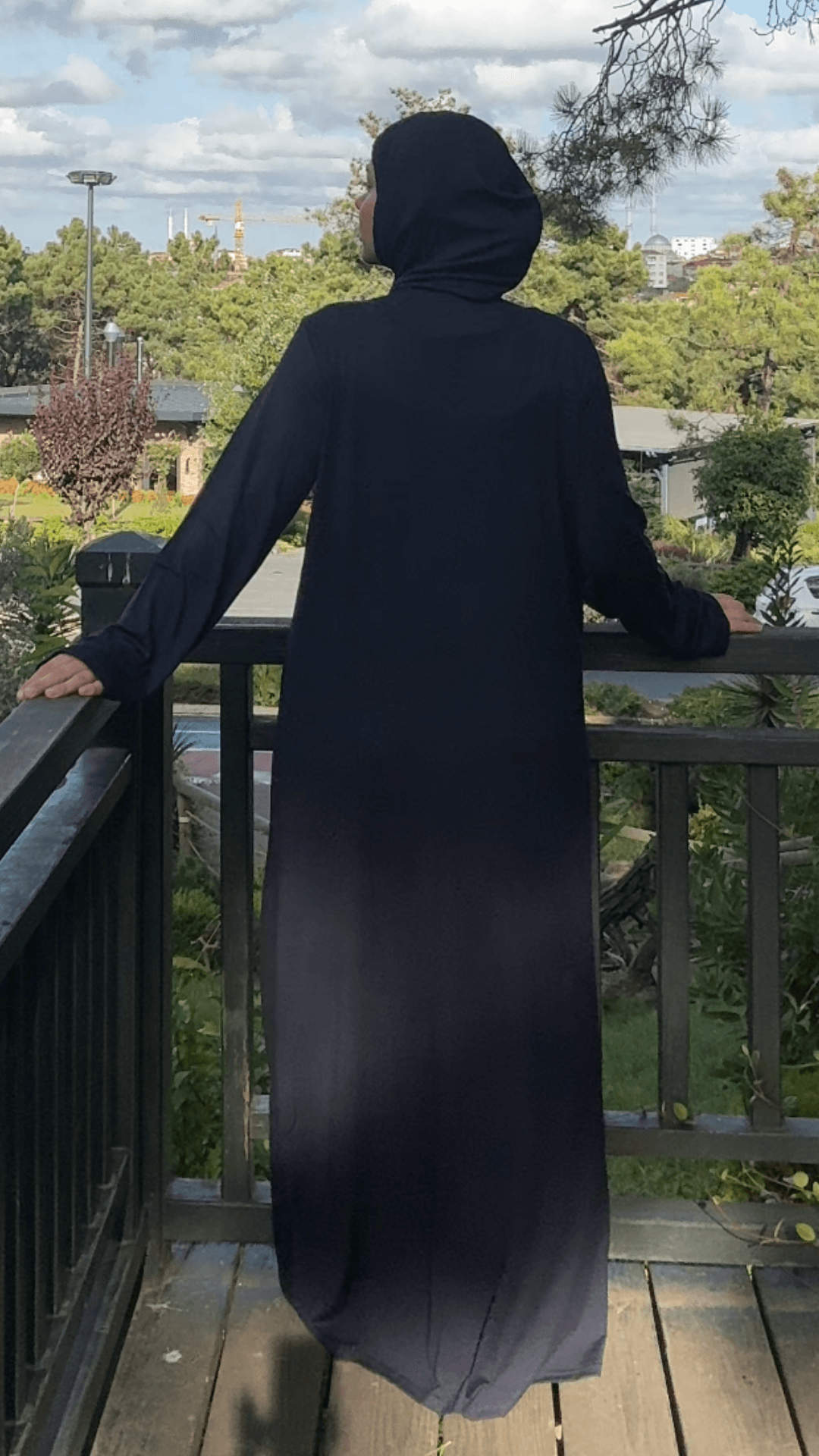 Refah Fermuarlı Hazır Şallı Pamuklu Penye Namaz Elbisesi  - Lacivert