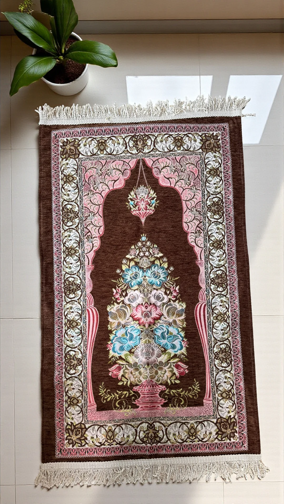 Gül Şönil Seccade - Kahverengi