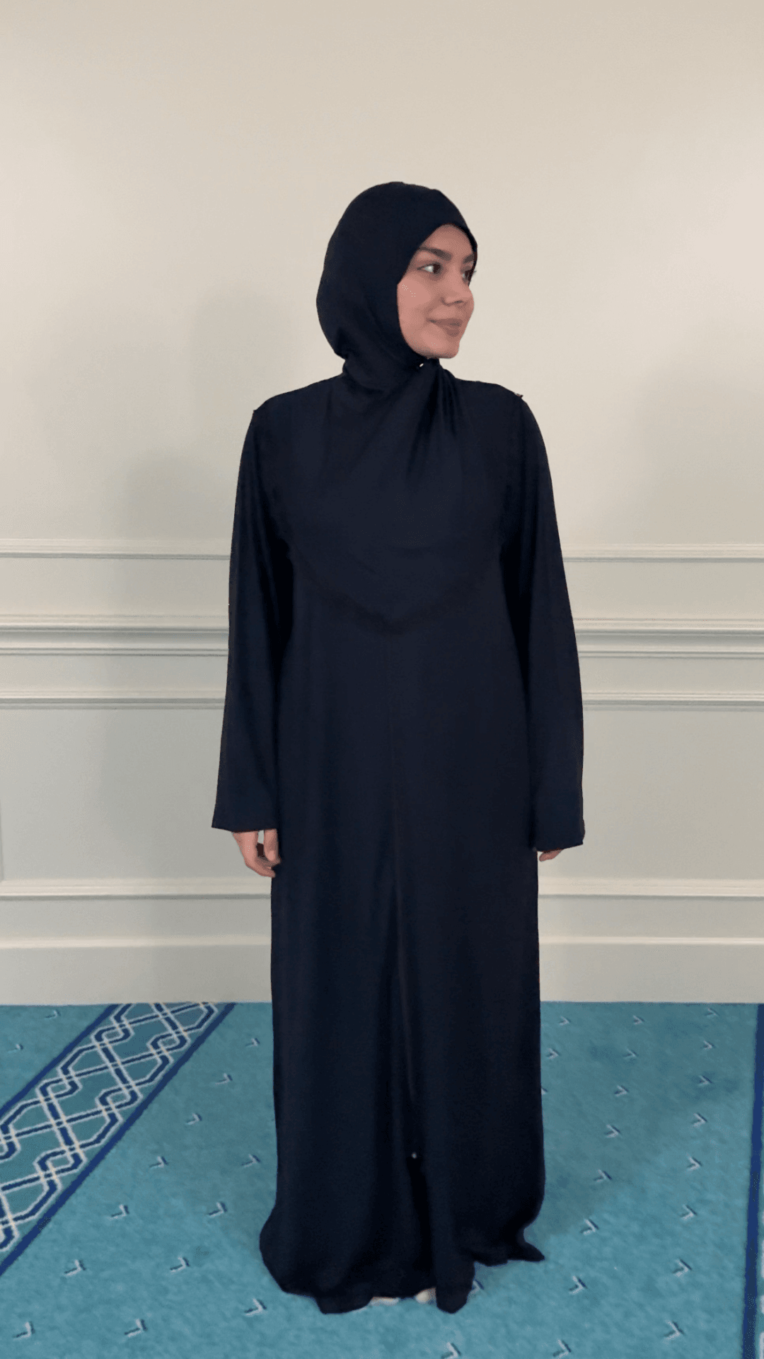Refah Fermuarlı Hazır Şallı Pamuklu Penye Namaz Elbisesi  - Lacivert