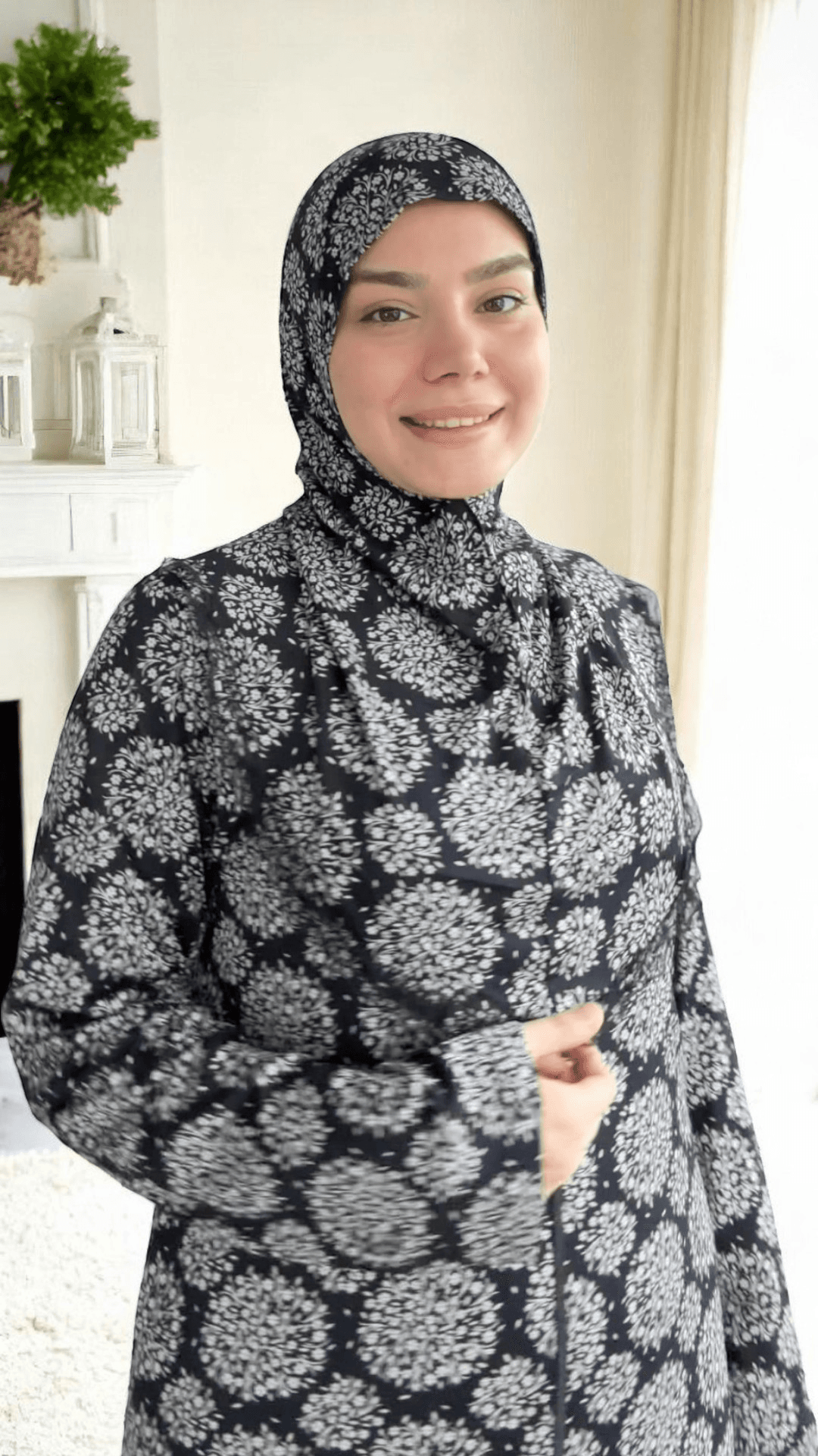 Refah Fermuarlı Hazır Şallı Pamuklu Penye Namaz Elbisesi  - Madalyon Desen