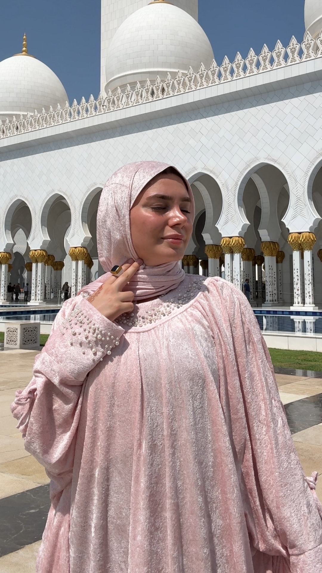 Mihrimah İnci Taşlı Namaz Elbisesi - Robalı - Pudra Pembesi