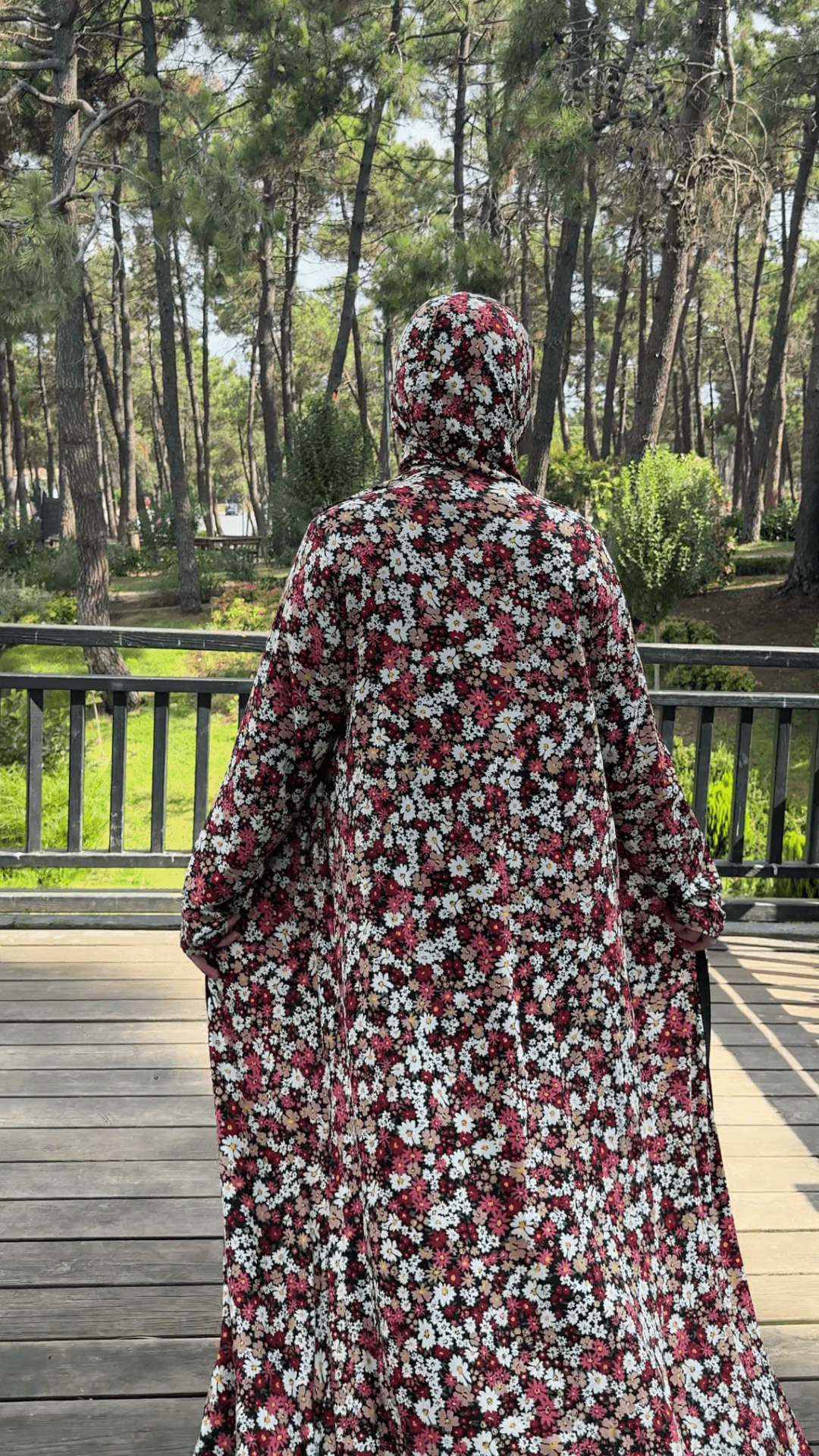 Desenli Refah Fermuarlı Hazır Şallı Pamuklu Penye Namaz Elbisesi  - Kırmızı Bahar