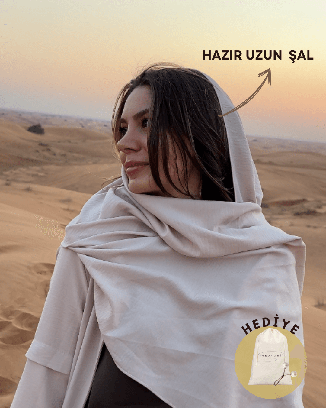 Sahra Fermuarlı Uzun Şallı Pamuk Aerobin Namaz Elbisesi - Bej