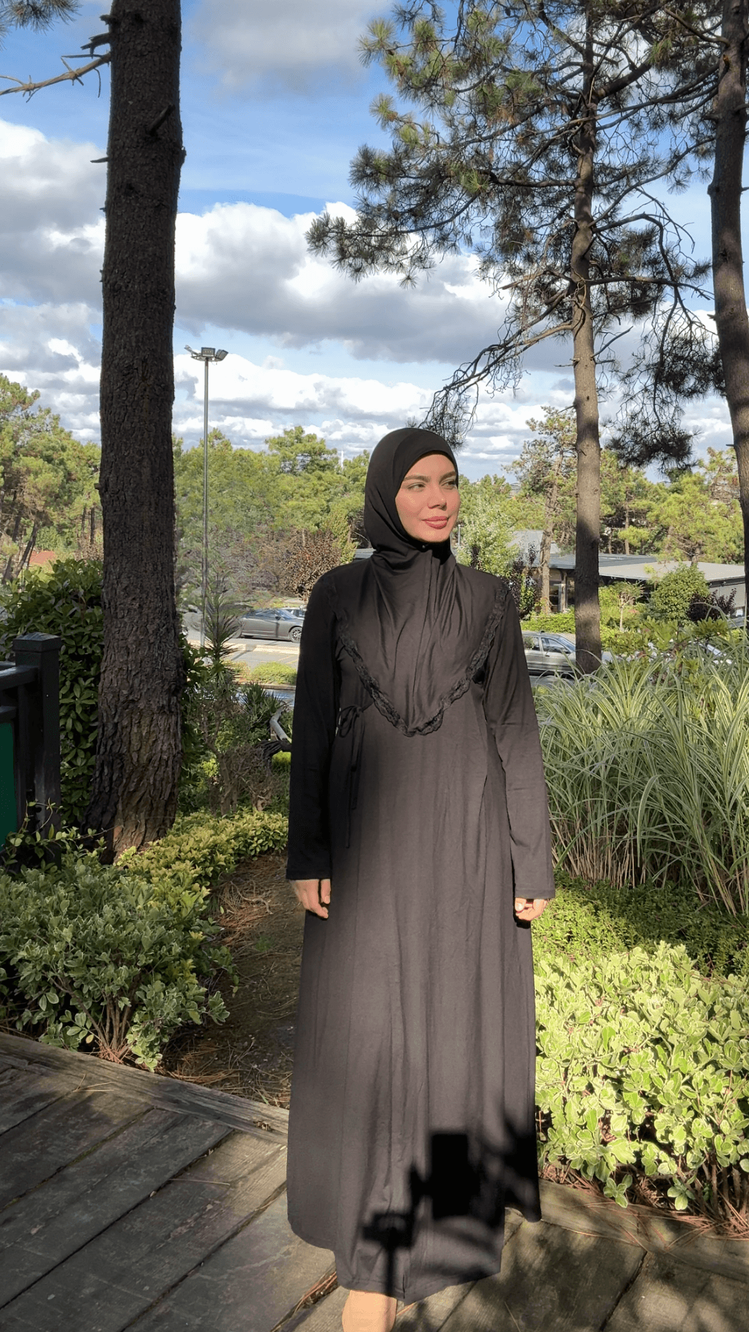 Yandan Bağlamalı Pratik Şallı Penye Namaz Elbisesi - Siyah